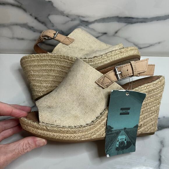 TOMS NEW Women's Natural Canvas Espadrille Beachy Wedge Monica Sandals Sz 7.5 - Picture 6 of 7